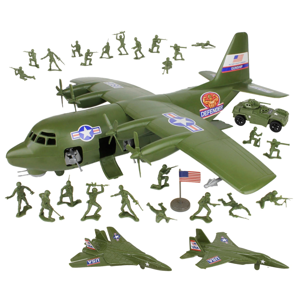 TimMee Plastic Army Men AC-130 Playset - 29pc Giant Military