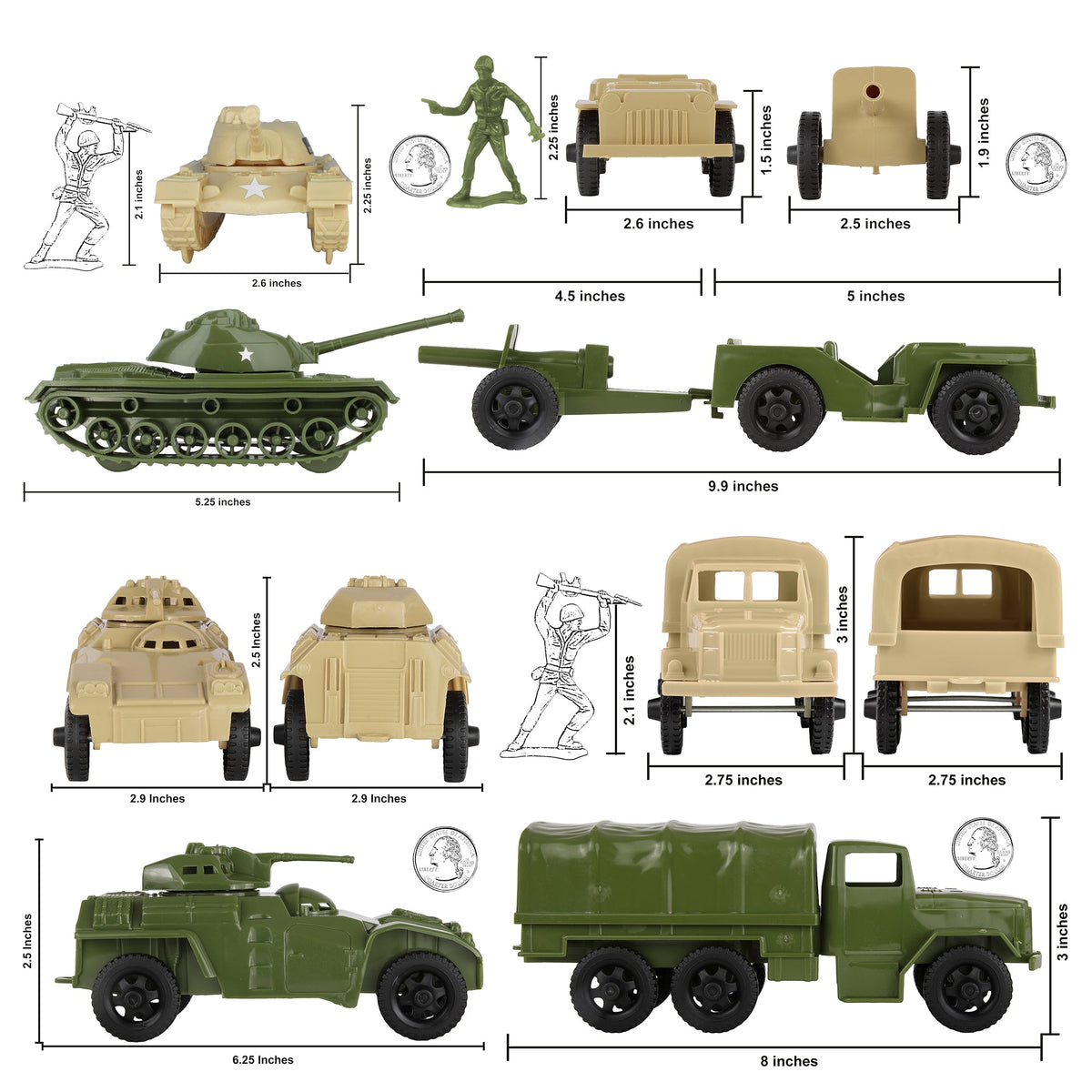 Tim Mee Combat Convoy 64pc Playset OD Green & Tan Soldiers