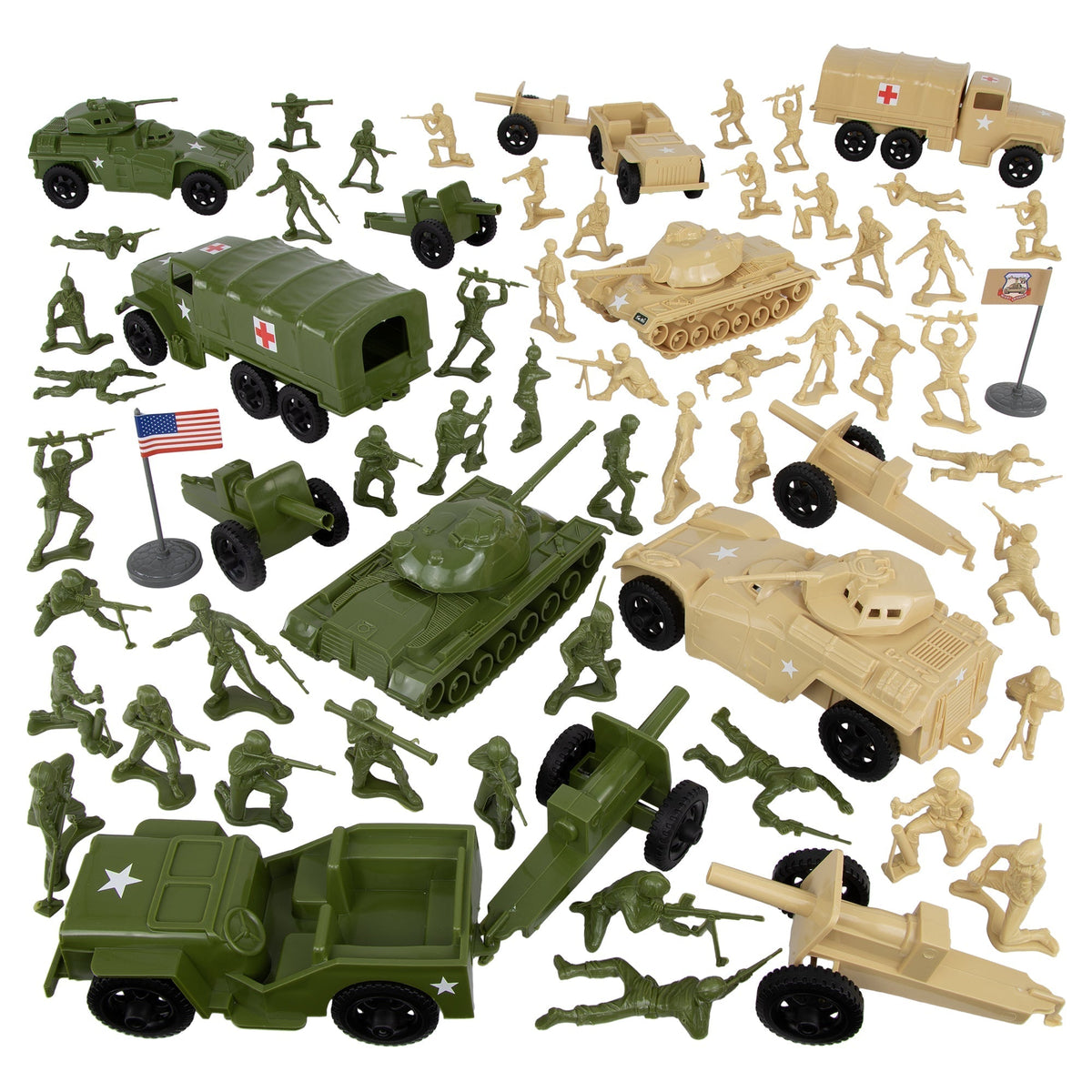 Tim Mee Combat Convoy 64pc Playset OD Green & Tan Soldiers