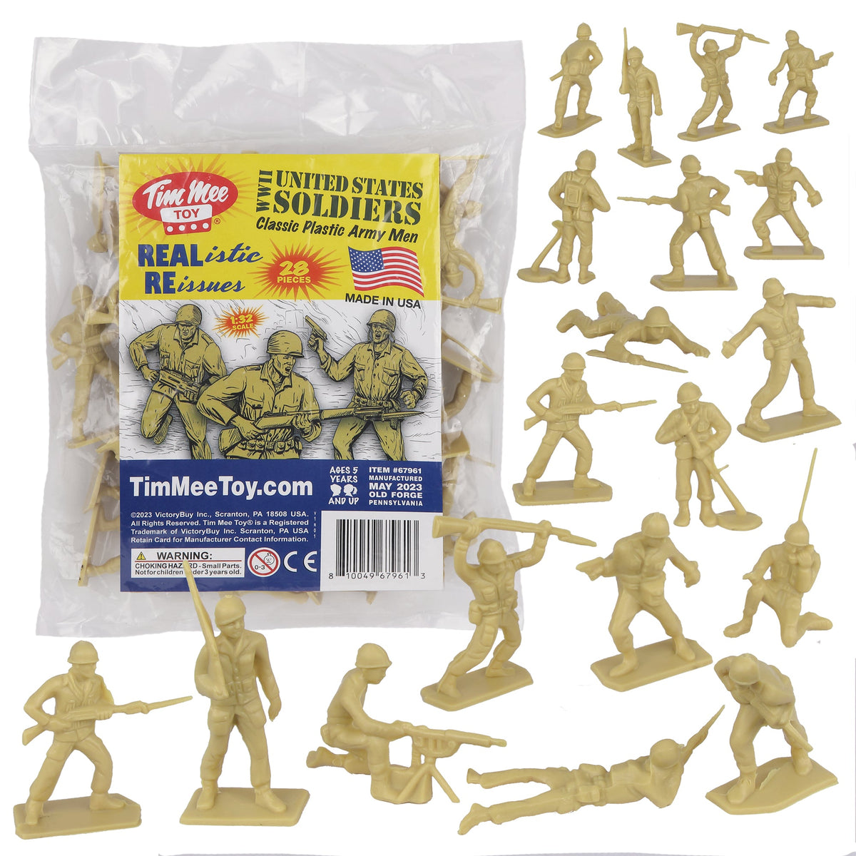 Tim Mee Toy PLASTIC ARMY Men - 28pc Tan WW2 Soldier Figures Made in US