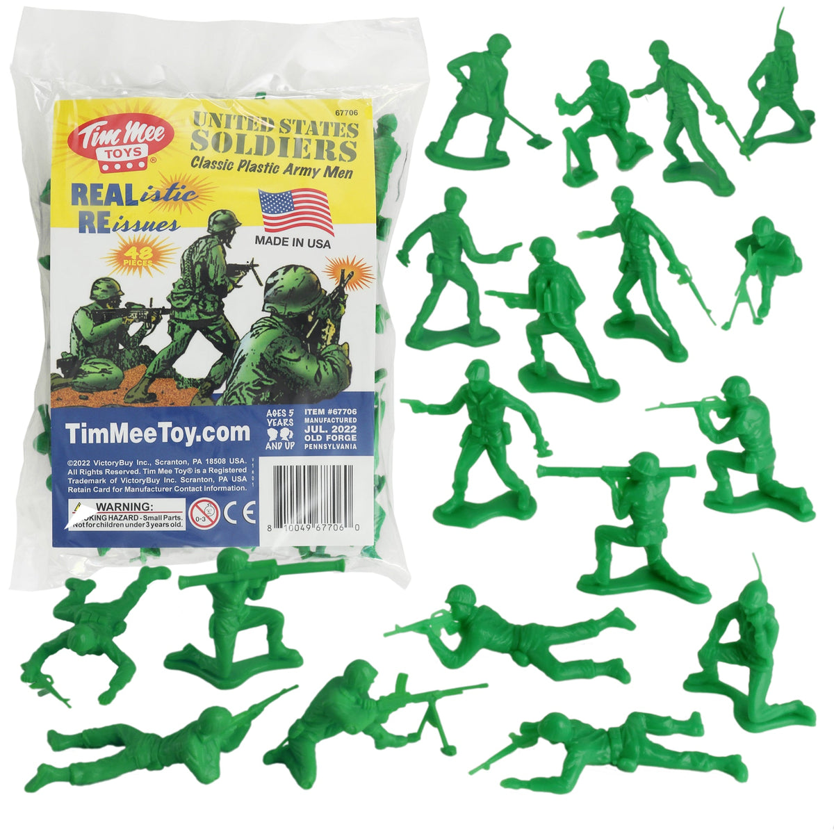TimMee PLASTIC ARMY Men Green 48pc Toy Soldier Figures Made in USA