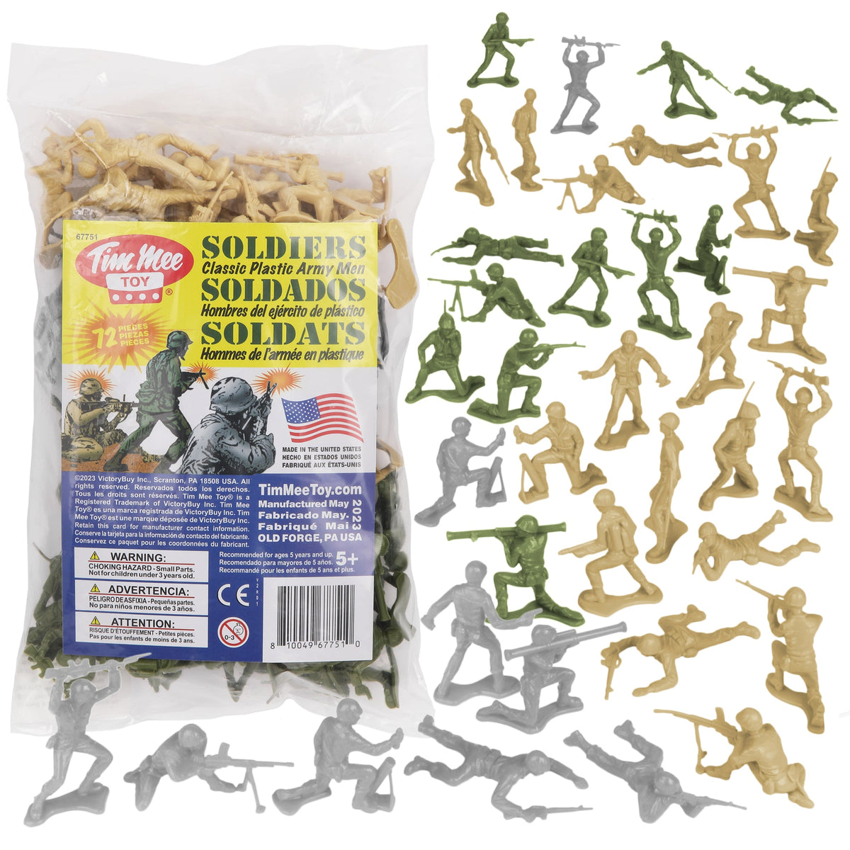 TimMee PLASTIC ARMY Men OD Green Tan Gray 72pc Soldier Figures USA