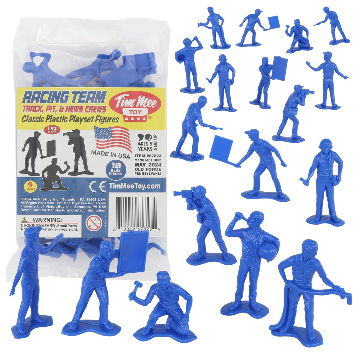 TimMee Car RACING TEAM Pit Track & News Crews Blue Plastic Toy
