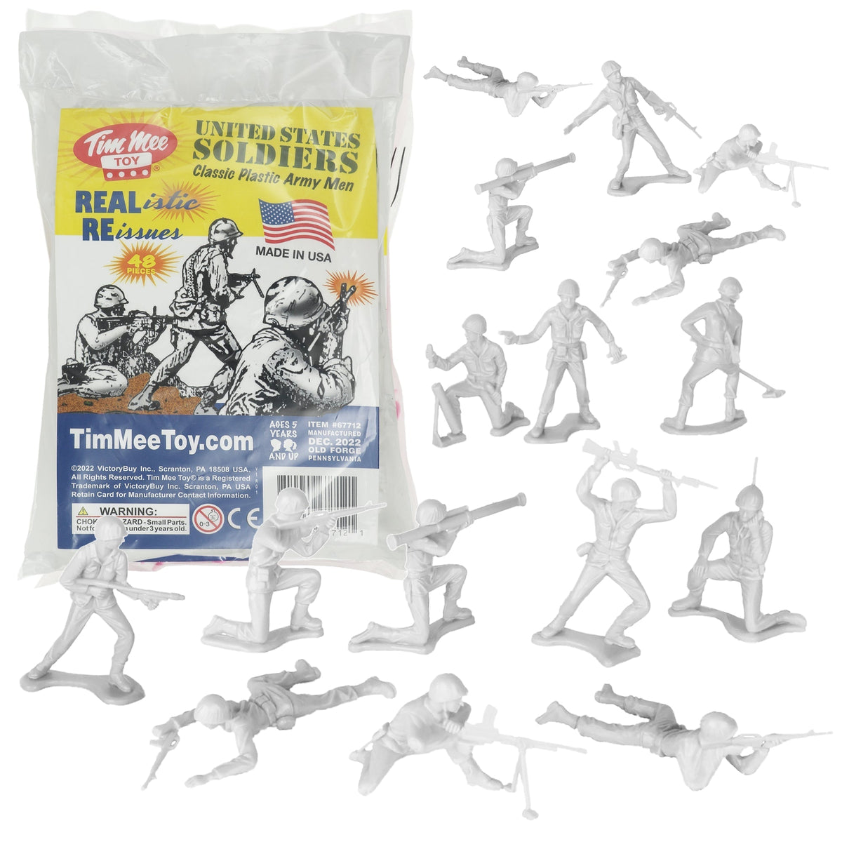 TimMee PLASTIC ARMY Men White 48pc Toy Soldier Figures - USA Made