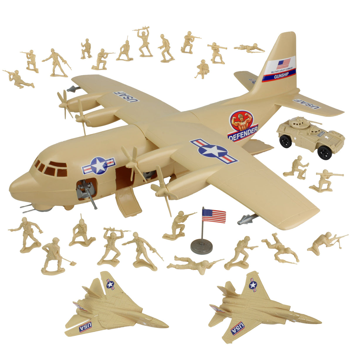 TimMee Plastic Army Men C130 Playset Tan 29pc Giant Military
