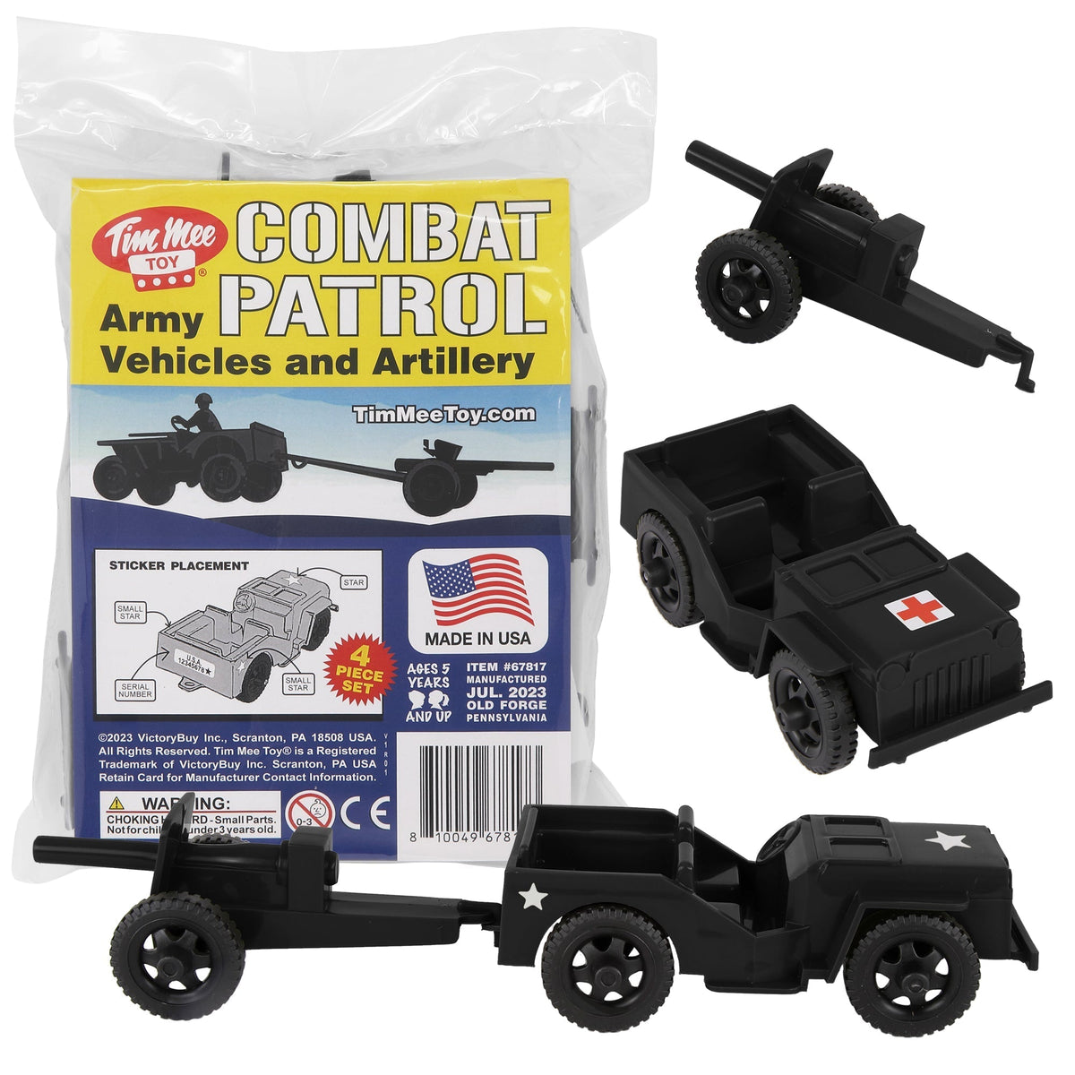 TimMee COMBAT PATROL Willys & Artillery - Black 4pc Playset USA