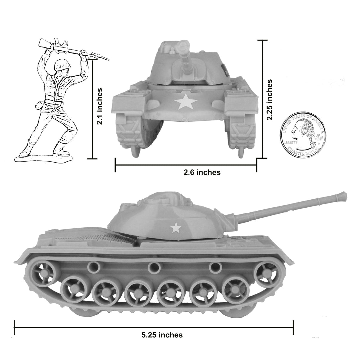 TimMee Toy TANKS for Plastic Army Men Gray WW2 3pc - Made in USA