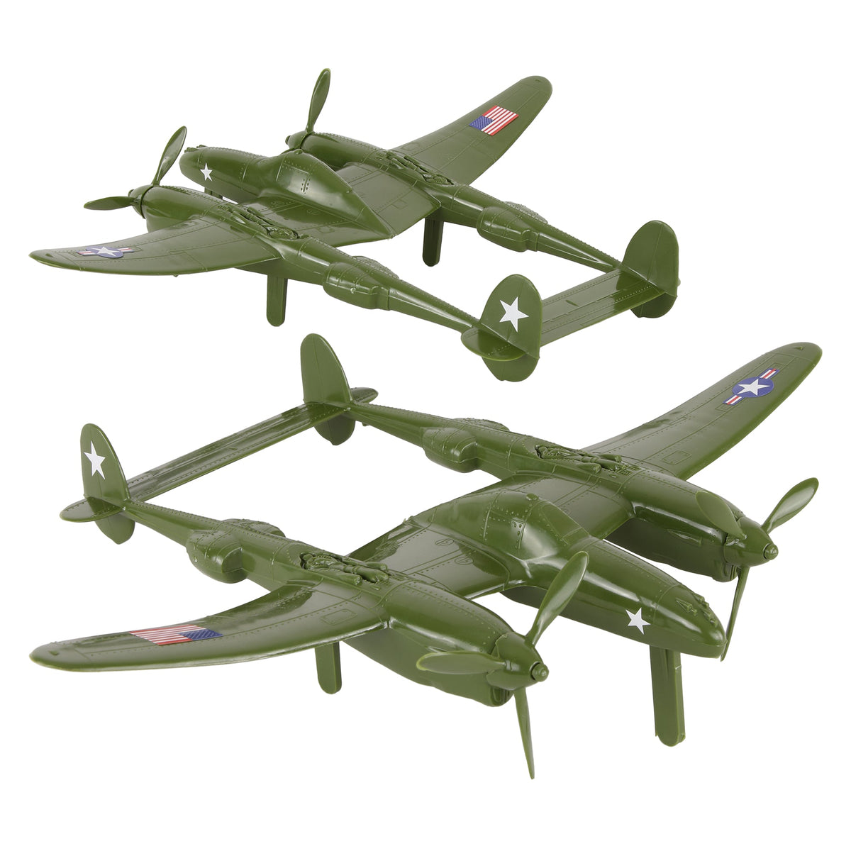 TimMee WW2 P-38 Lightning Fighter Plane - 2pc OD Green Plastic