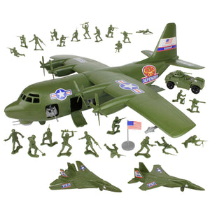 Tim Mee Toy AC-130 Hercules Airplane OD Green 29pc Playset Vignette