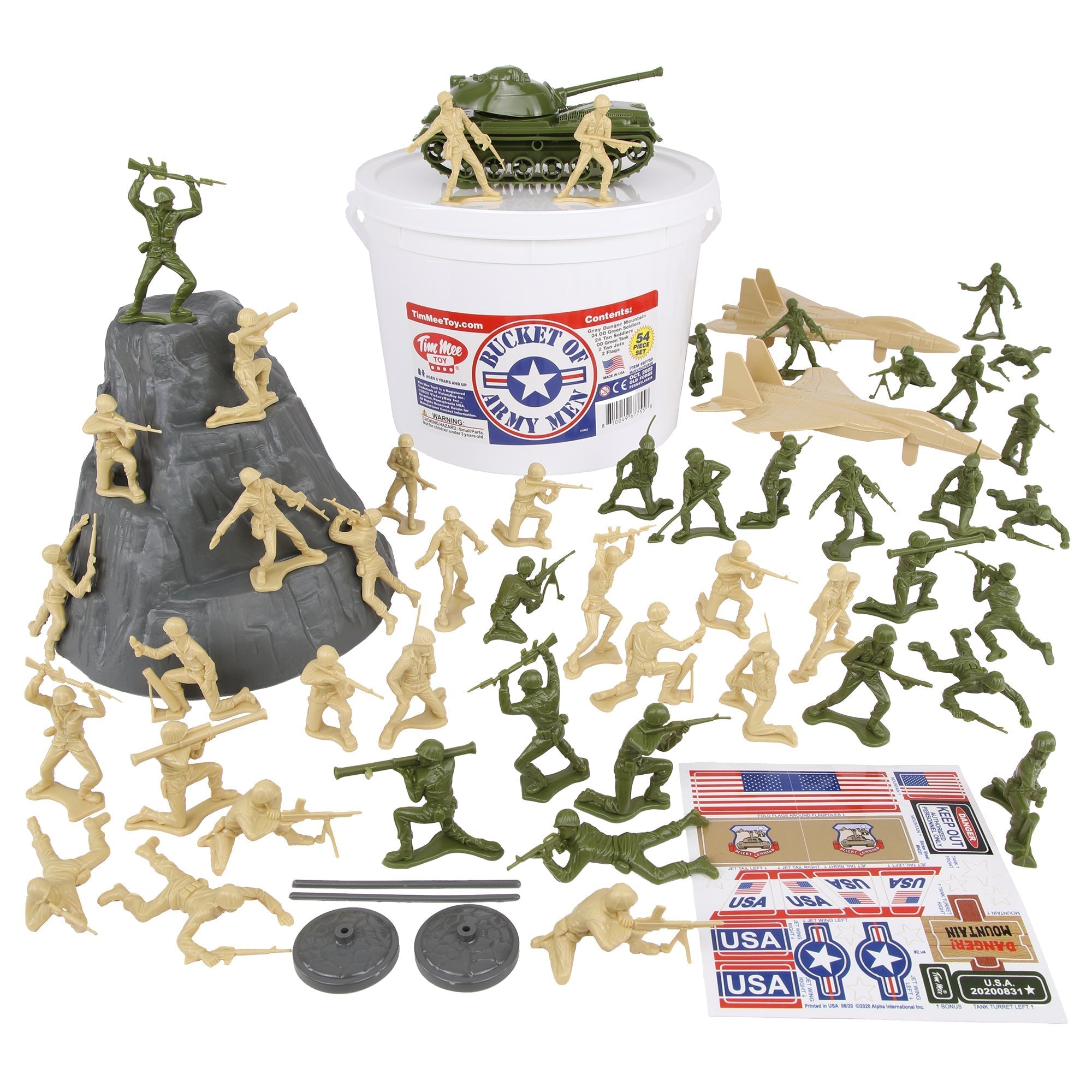 TimMee BUCKET of ARMY Men - OD Green vs Tan 54pc Soldier Playset