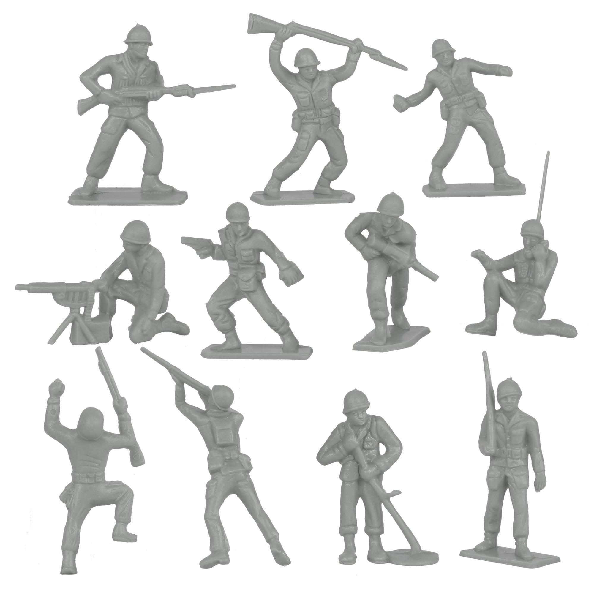Tim Mee Toy PLASTIC ARMY Men - 28pc Gray WW2 Soldier Figures USA Made