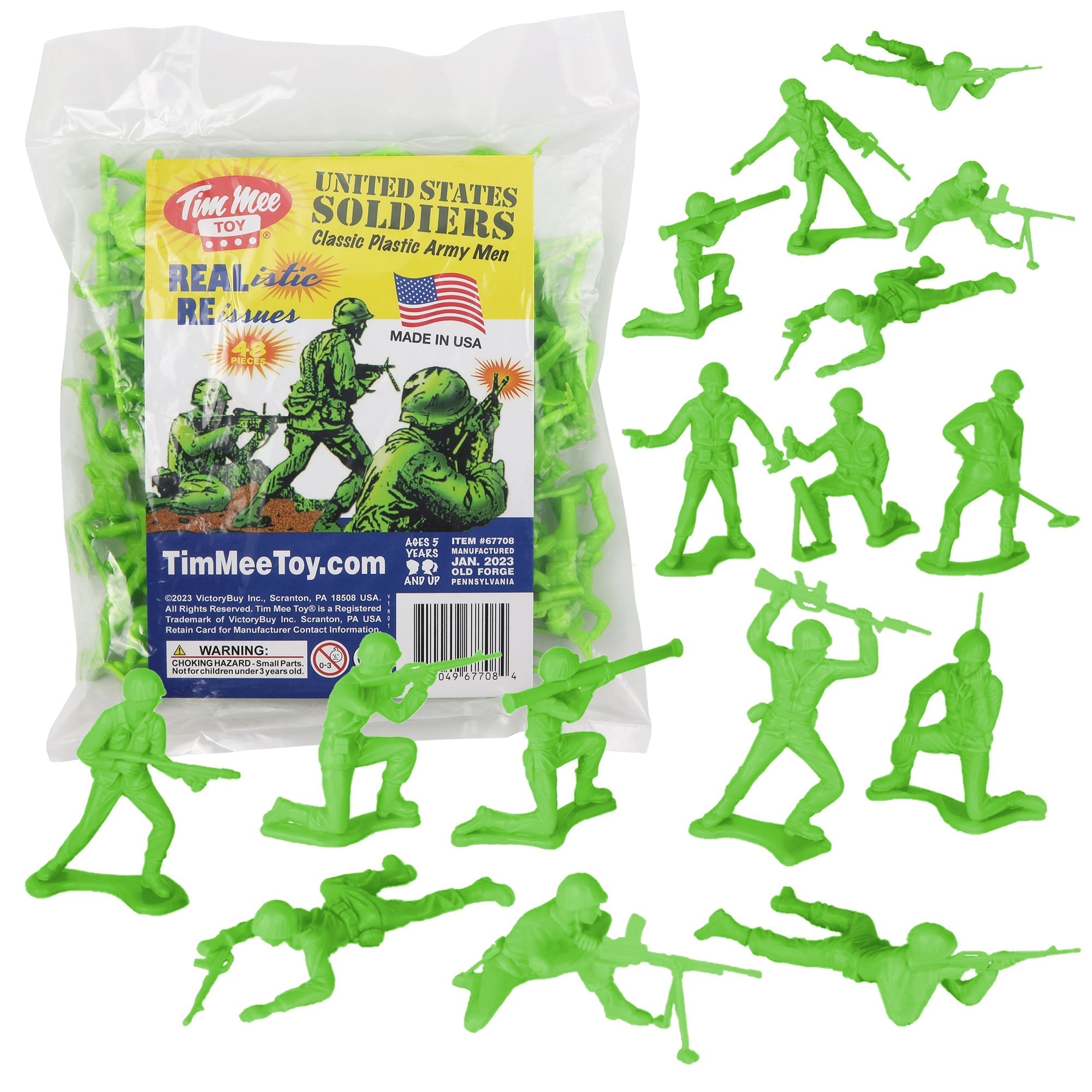 TimMee PLASTIC ARMY Men Lime Green 48pc Toy Soldier Figures USA