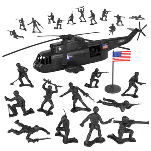 TimMee Plastic Army Men HELICOPTER Playset Black 26pc USA Made