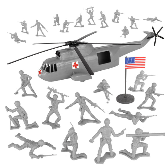 TimMee Plastic Army Men HELICOPTER Playset Gray 26pc USA Made
