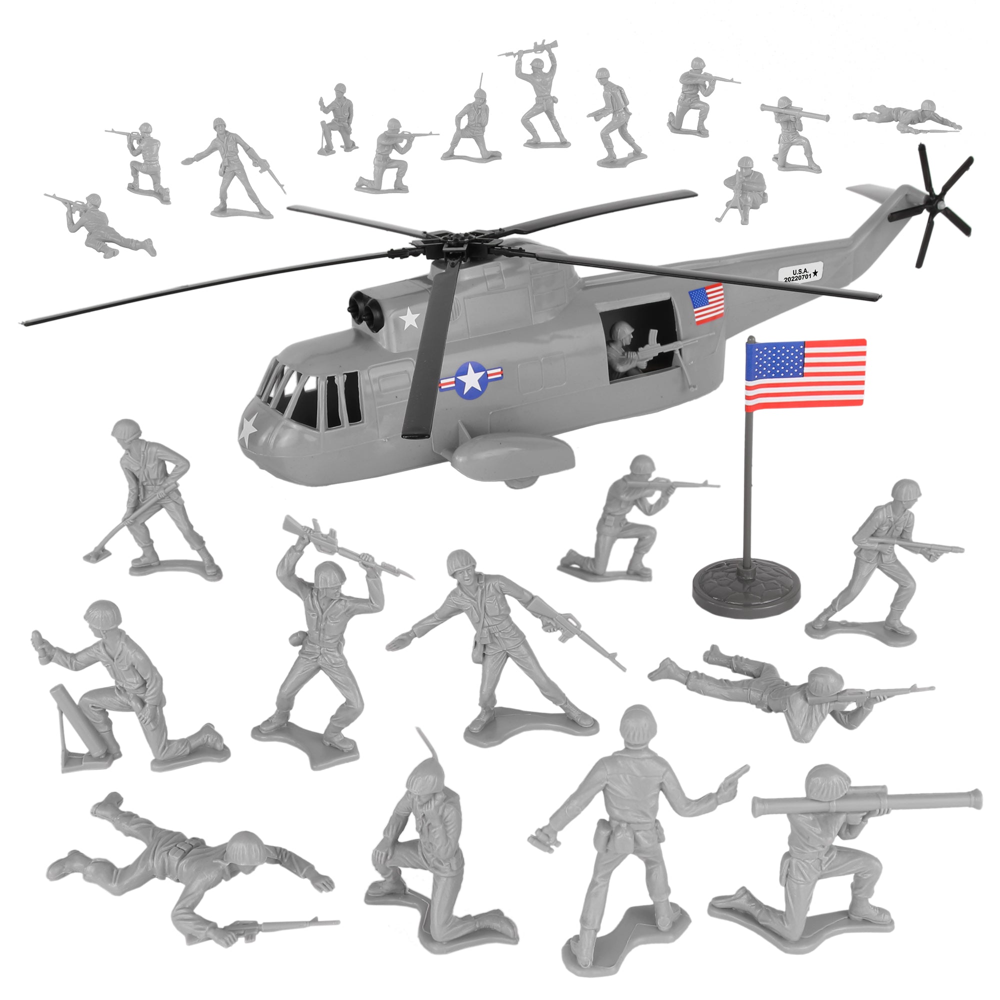 TimMee Plastic Army Men HELICOPTER Playset Gray 26pc USA Made