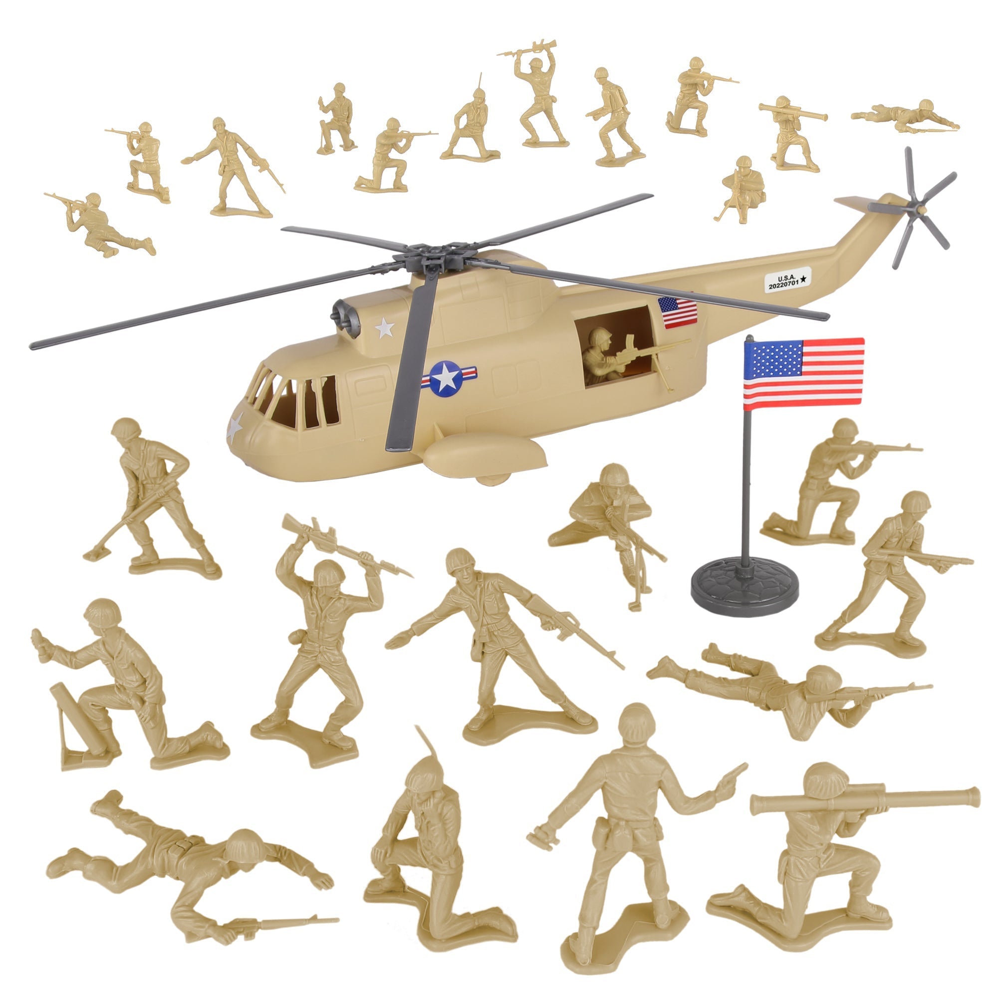 TimMee Plastic Army Men HELICOPTER Playset Tan 26pc USA Made – Tim