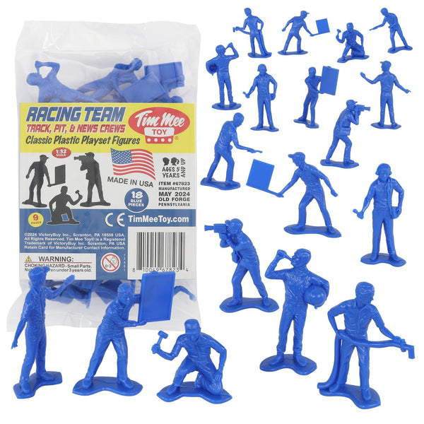 TimMee Car RACING TEAM Pit Track & News Crews Blue Plastic Toy