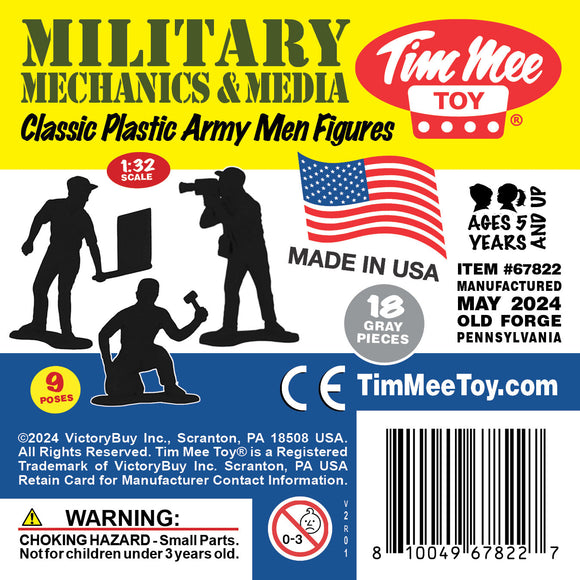 Tim Mee Toy Military Mechanics and Media Plastic Toy Soldiers Gray Color Insert Art