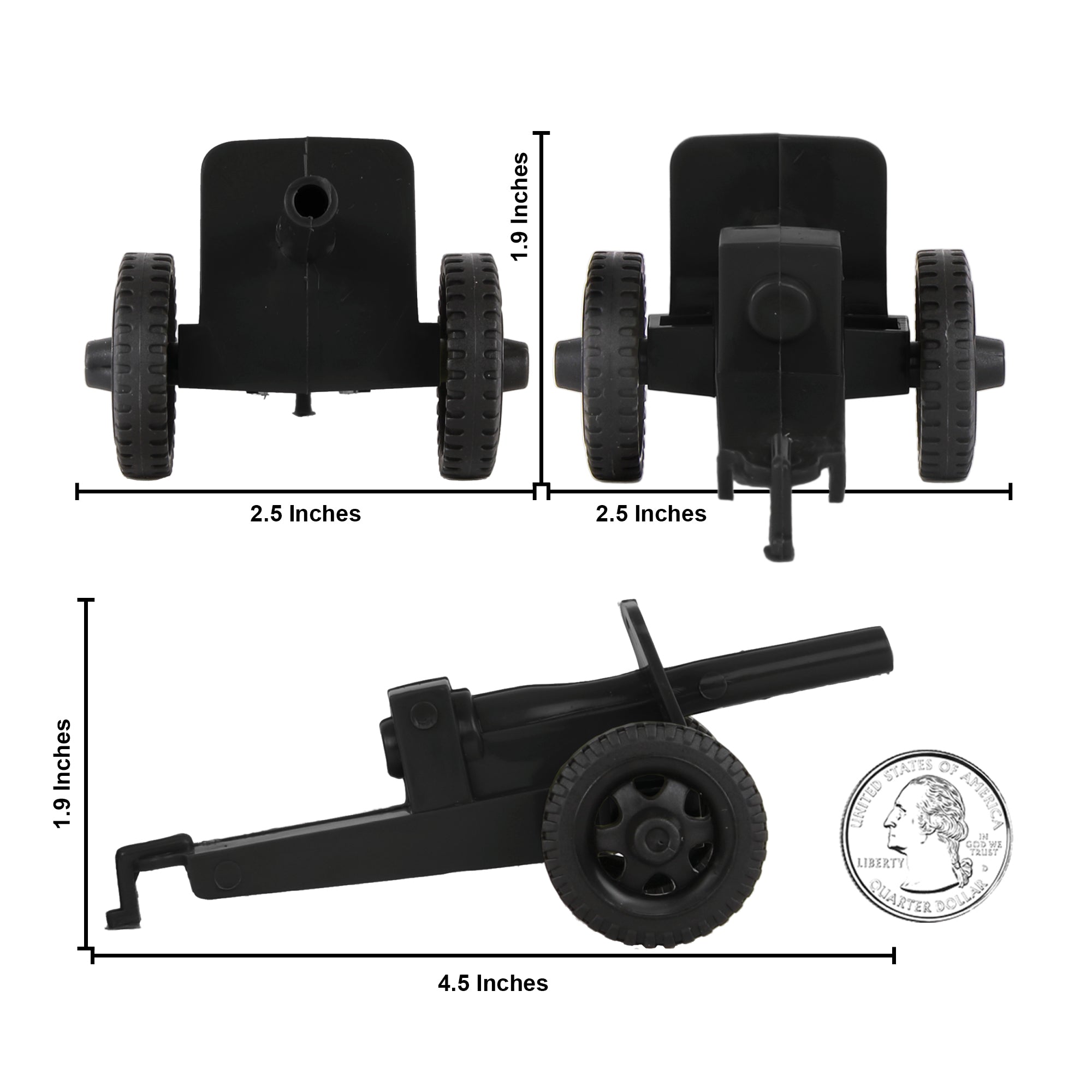 TimMee M3 ARTILLERY - Black 4pc Plastic Army Men Cannon Playset