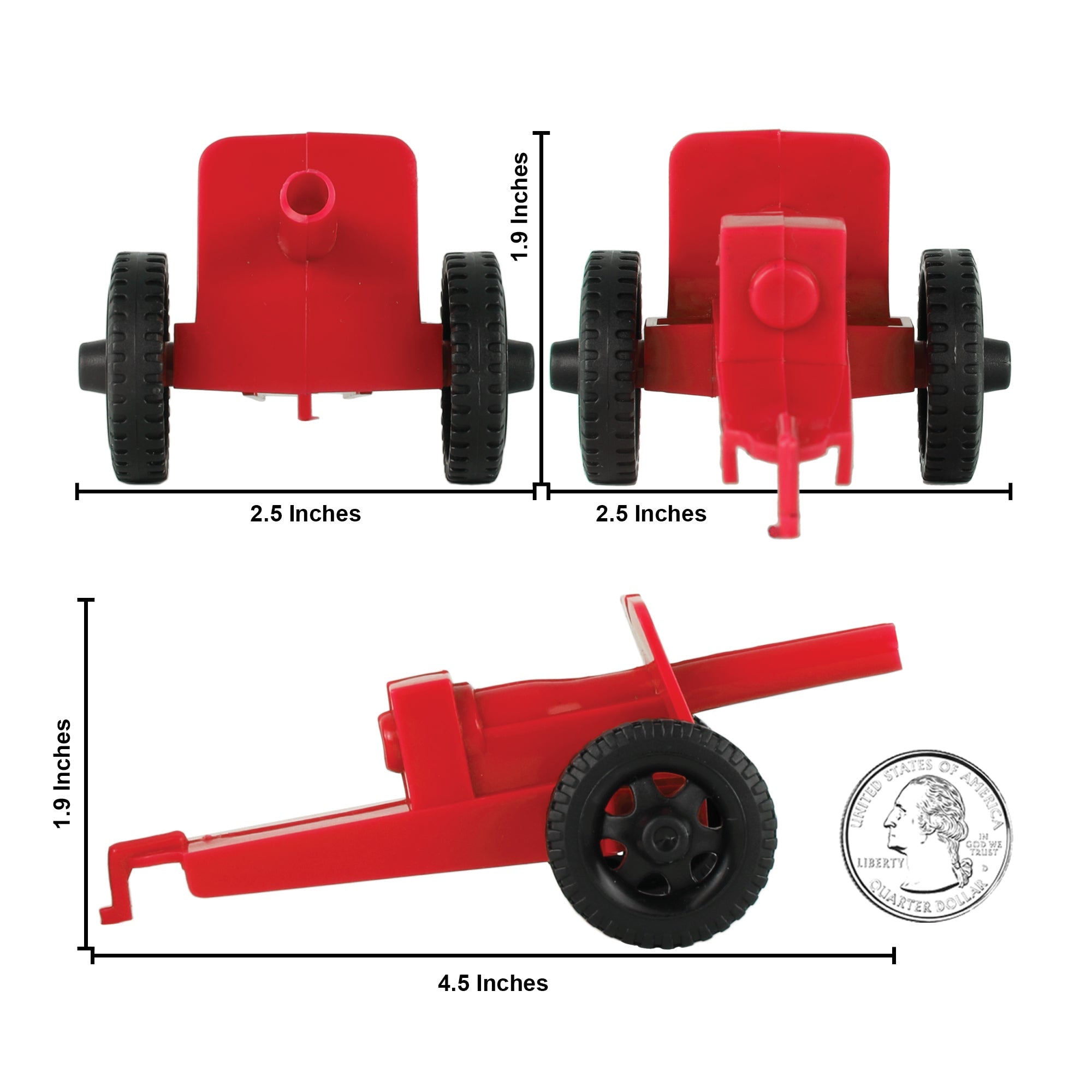 TimMee M3 ARTILLERY - Red 4pc Plastic Army Men Cannon Playset US