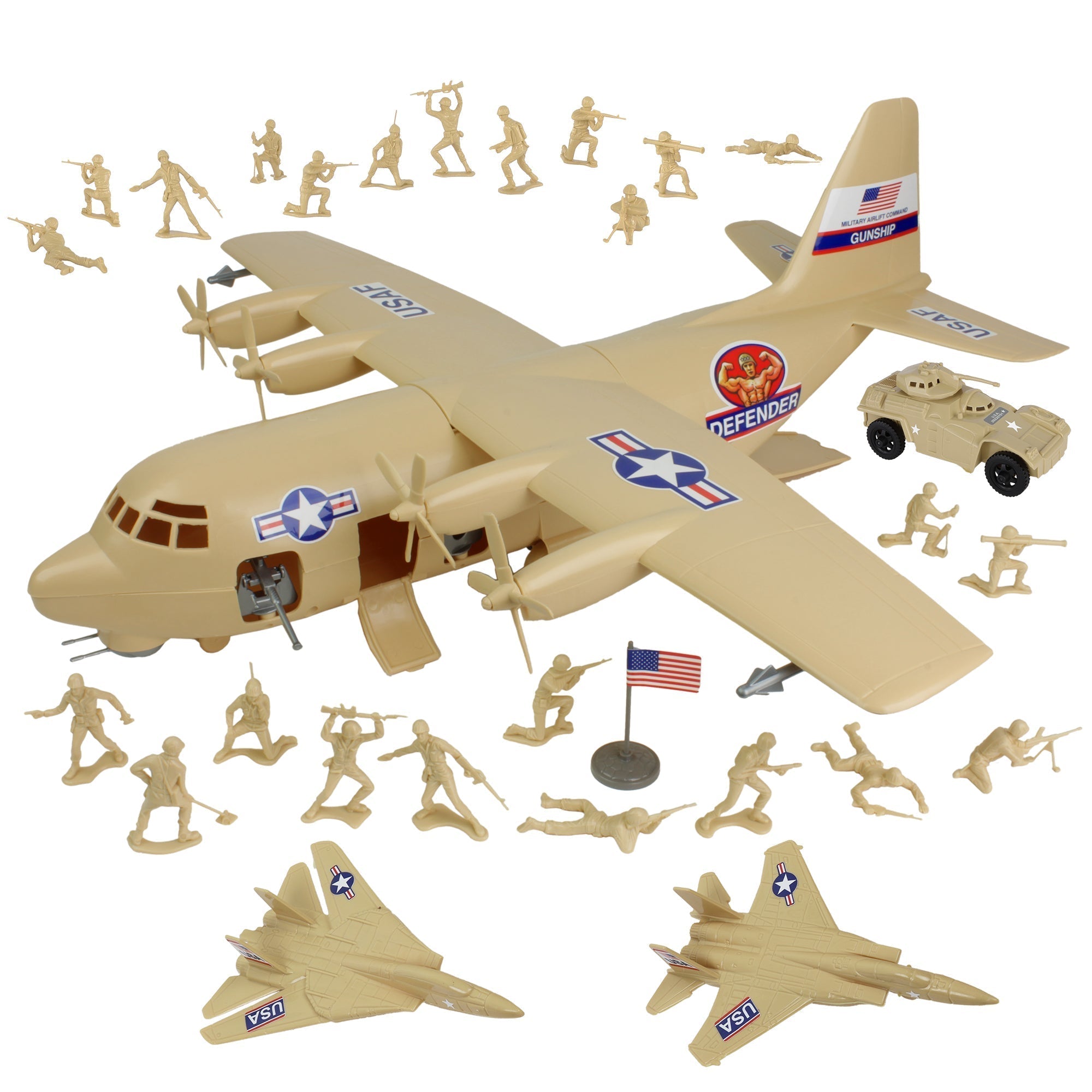 10pcs Army Men Toy Set With 1 K9 Dog & 3 Army Vehicles (Truck & Airplane)