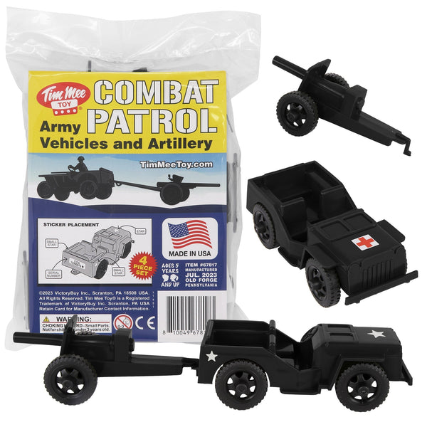 TimMee COMBAT PATROL Willys & Artillery - Black 4pc Playset USA