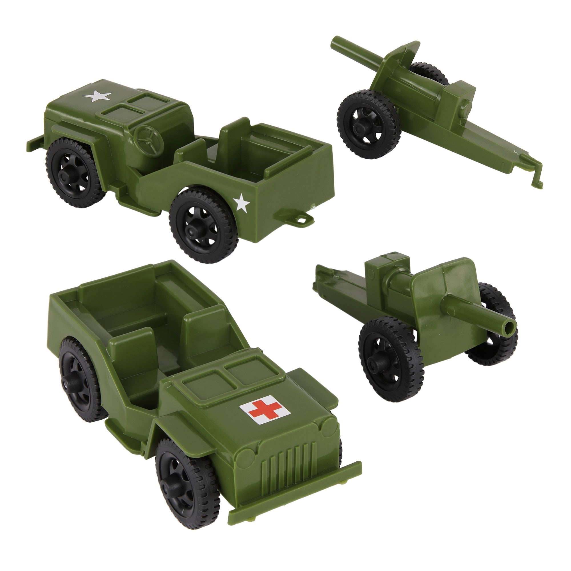 TimMee COMBAT PATROL Willys & Artillery - OD Green 4pc Playset USA