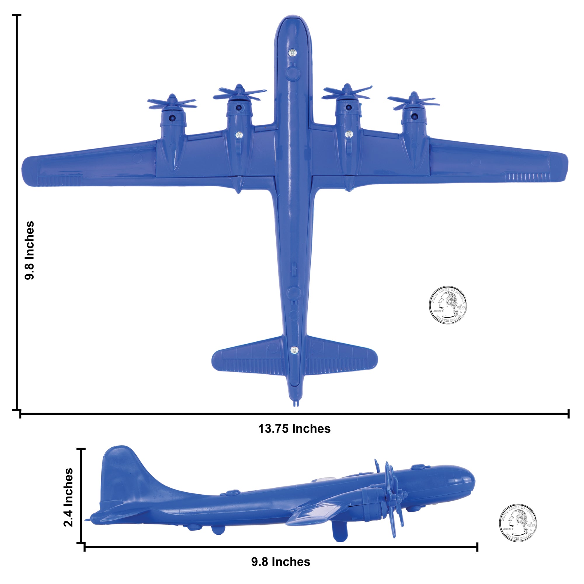 TimMee WW2 B-29 Superfortress Bomber Plane Blue Plastic Aircraft