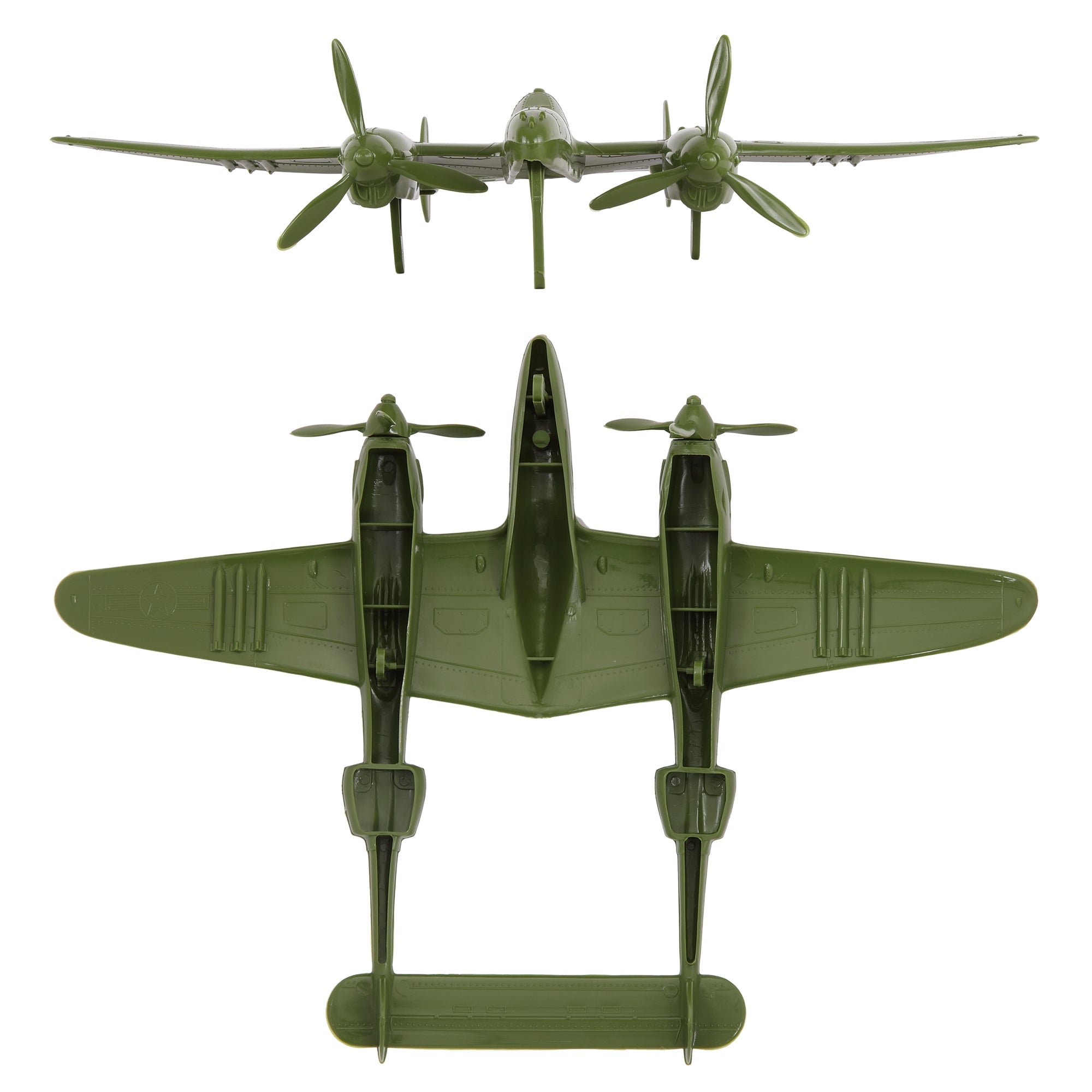 TimMee WW2 P-38 Lightning Fighter Plane - 2pc OD Green Plastic