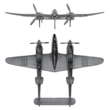 Tim Mee Toy WW2 P-38 Lightning Silver-Gray Color Plastic Fighter Planes Front & Bottom Views