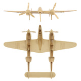 Tim Mee Toy WW2 P-38 Lightning Tan Color Plastic Fighter Planes Front & Bottom Views